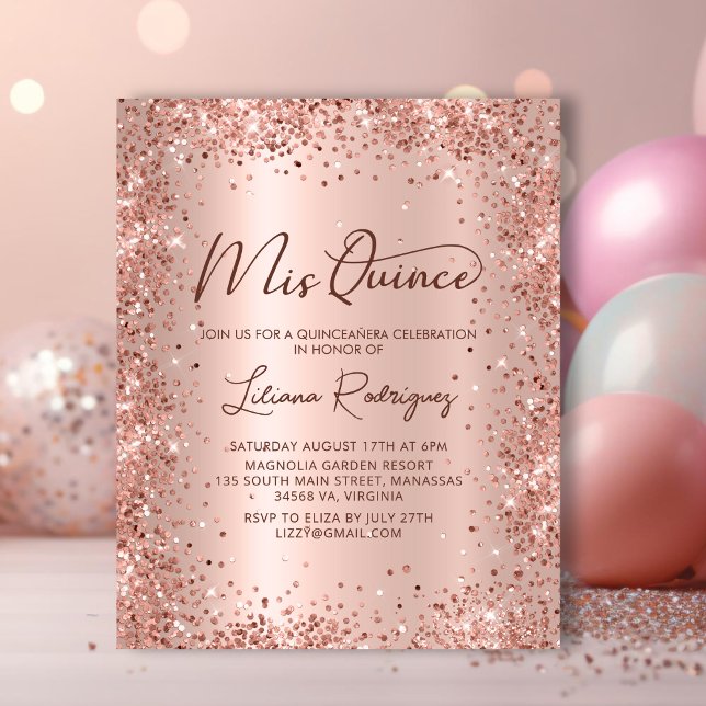 Budget Rose Gold Glitter Quinceanera Invitation (Creator Uploaded)