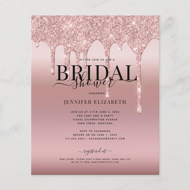 Budget Rose Gold Glitter Script Bridal Shower (Front)