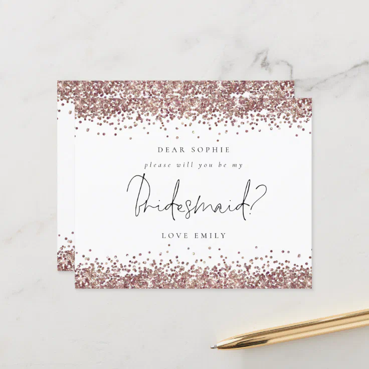 Budget Rose Gold Glitter Script Bridesmaid Request Zazzle