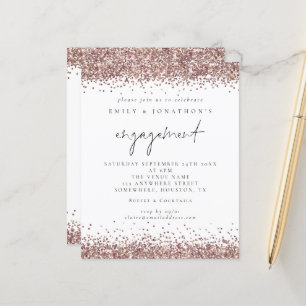 Budget Rose Gold Glitter Script Engagement Invite