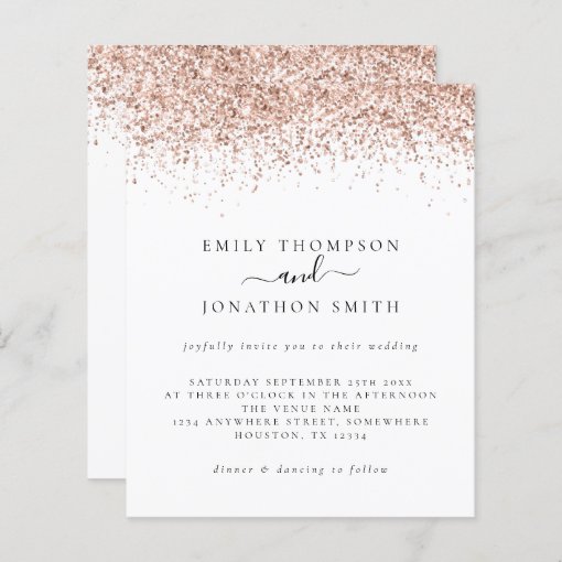 Budget Rose Gold Glitter Script Wedding Invitation Zazzle