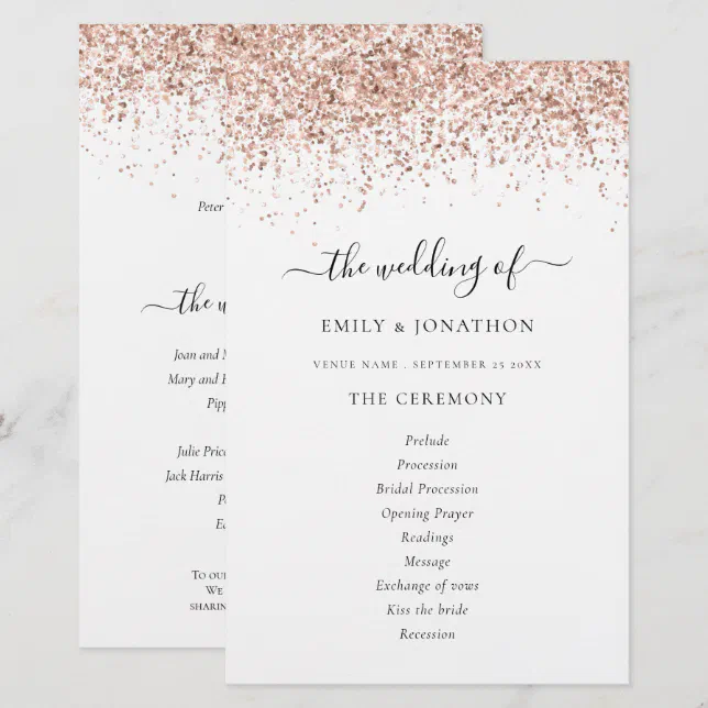 Rose Gold Program Budget Rose Gold Glitter Script Wedding Program | Zazzle