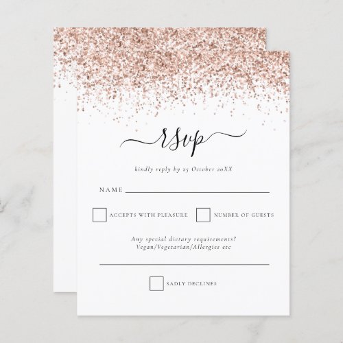 Budget Rose Gold Glitter script Wedding RSVP