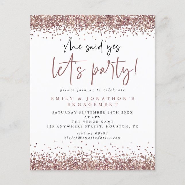 Budget Rose Gold Glitter She Said Yes Engagement (Front)