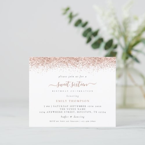 Budget Rose Gold Glitter Sweet 16 Party Invitation