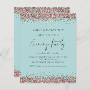 BUDGET Rose Gold Glitter Teal Evening Invitation
