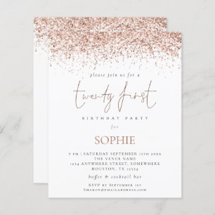Budget Rose Gold Glitter Twenty First Party Invite