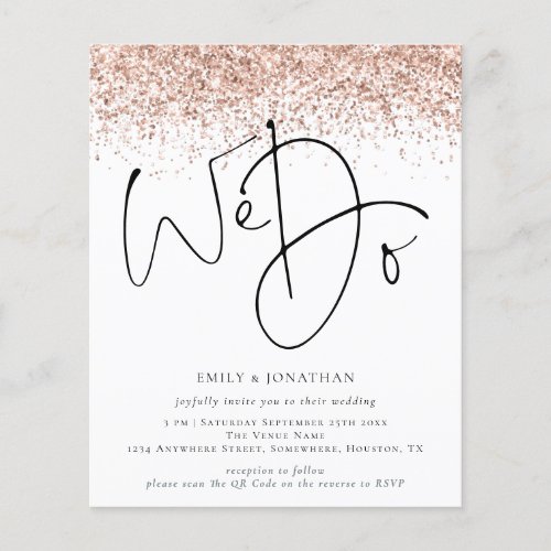 Budget Rose Gold Glitter We Do QR Wedding Invite