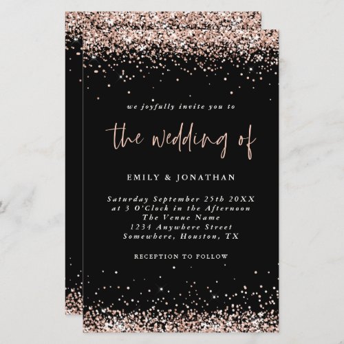 Budget Rose Gold Glitter Wedding Black Invitation