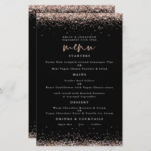 Budget Rose Gold Glitter Wedding Black Menu