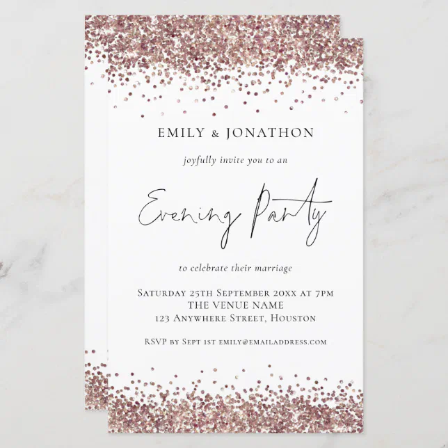 Budget Rose Gold Glitter Wedding Evening Invite Zazzle