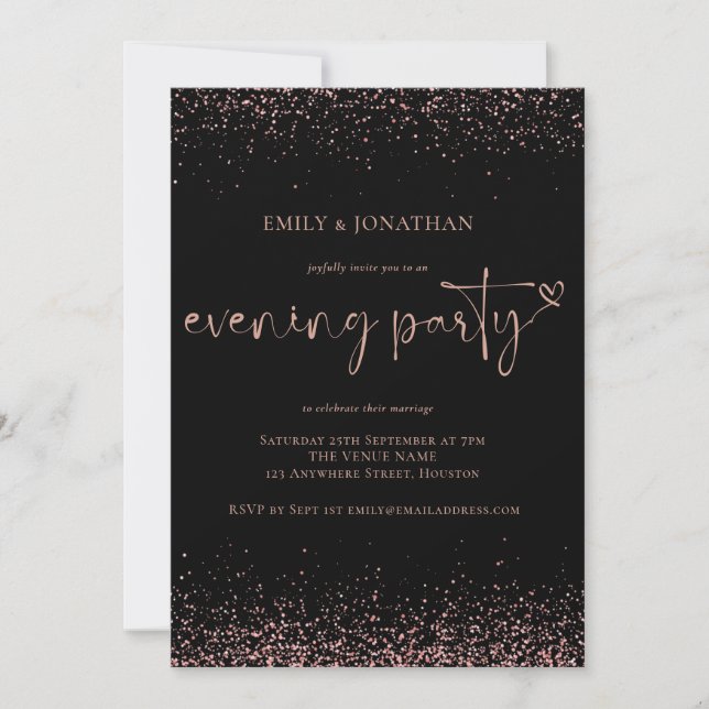 Budget Rose Gold Glitter Wedding Evening party Invitation (Front)