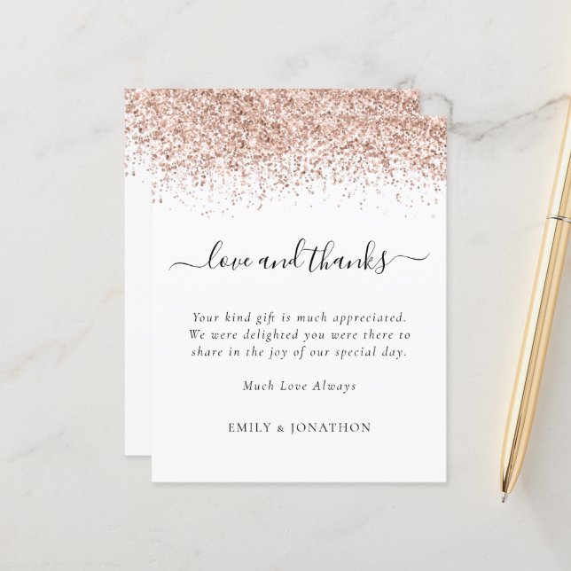 Budget Rose Gold Glitter Wedding Love and Thanks (Front/Back In Situ)