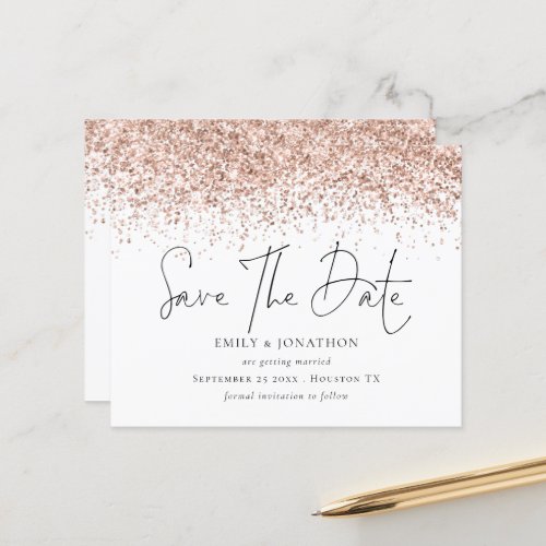 Budget Rose Gold Glitter Wedding Save The Date