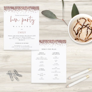 Budget Rose Gold Glitter Weekend Hen Party Invite