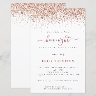 Budget Rose Gold Glitter White Hen Night Invite