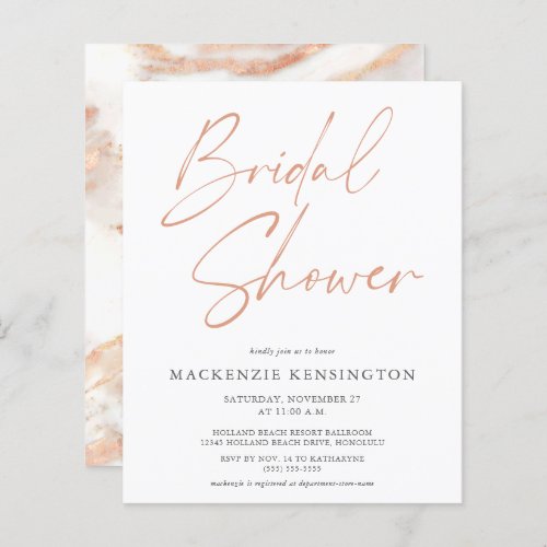 BUDGET Rose Gold Marble Bridal Shower Invitation