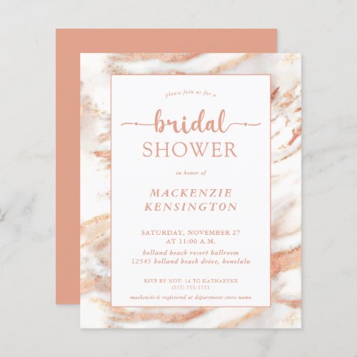 Budget Rose Gold Marble Bridal Shower Invitation