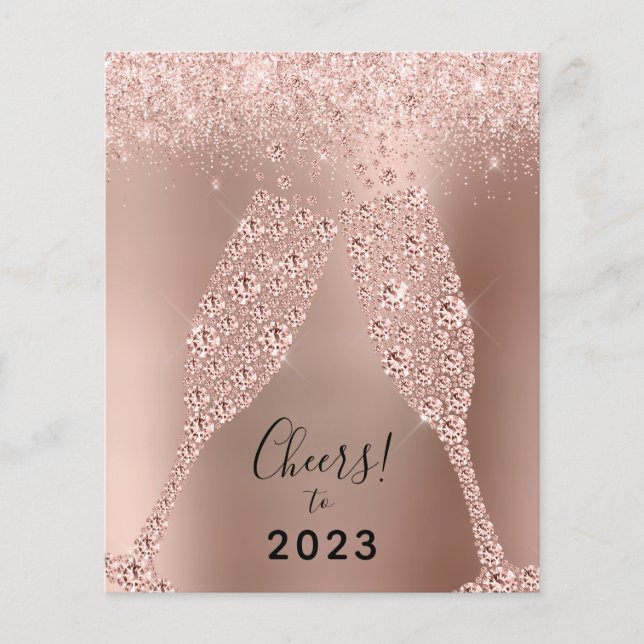 Budget Rose Gold Metallic 2023 New Year Card (Front)