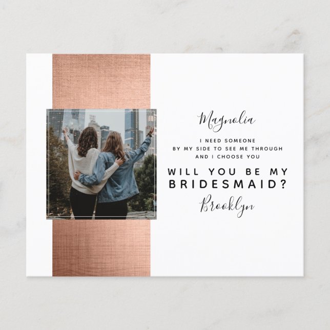 BUDGET Rose Gold Photo Bridesmaid Proposal Card (Front)