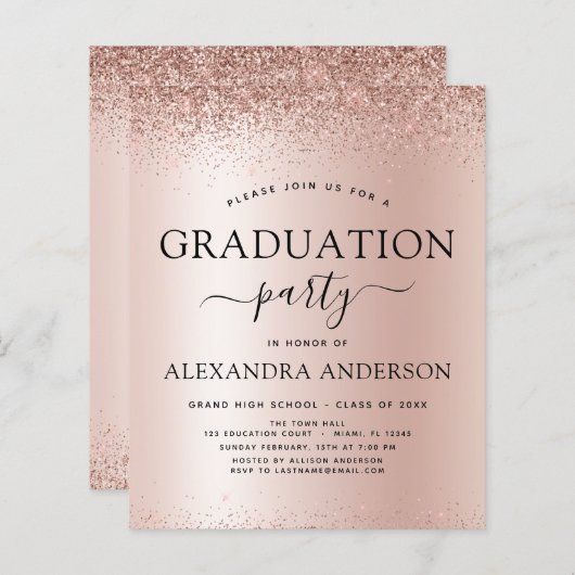 Budget Rose Gold Pink 2023 Graduation Glitter (Front/Back)