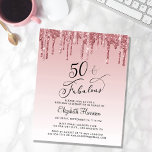 Budget Rose Gold Pink Glitter 50th Birthday Invite<br><div class="desc">Elegant,  chic and budget-friendly 50th birthday party invitation featuring "50 & Fabulous" written in stylish script against an ombre pink background,  with pink and rose gold faux glitter dripping from the top. You can personalize with her name and the party details.</div>