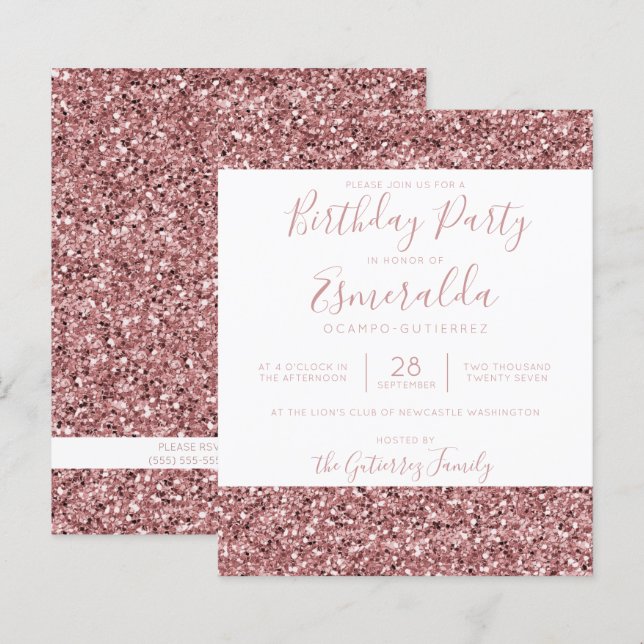BUDGET Rose Gold Pink Glitter Birthday (Front/Back)