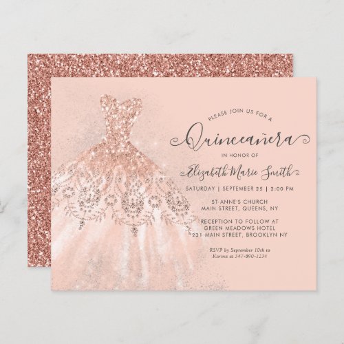 Budget Rose Gold Pink Glitter Gown Quinceanera