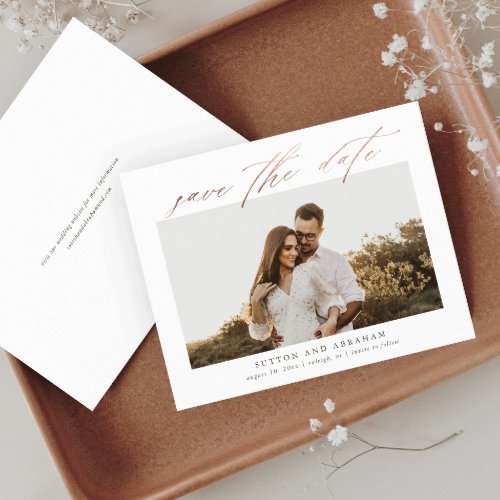 Budget Rose Gold Script Photo Save the Date