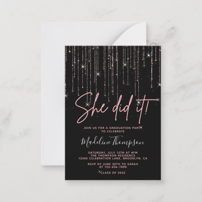  Budget Rose Gold She did it Graduation Invitation (Front)