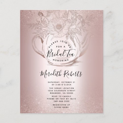 Budget Rose Gold Teapot Bridal Tea Invitation