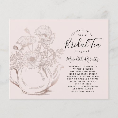Budget Rose Gold Teapot Bridal Tea Invitation