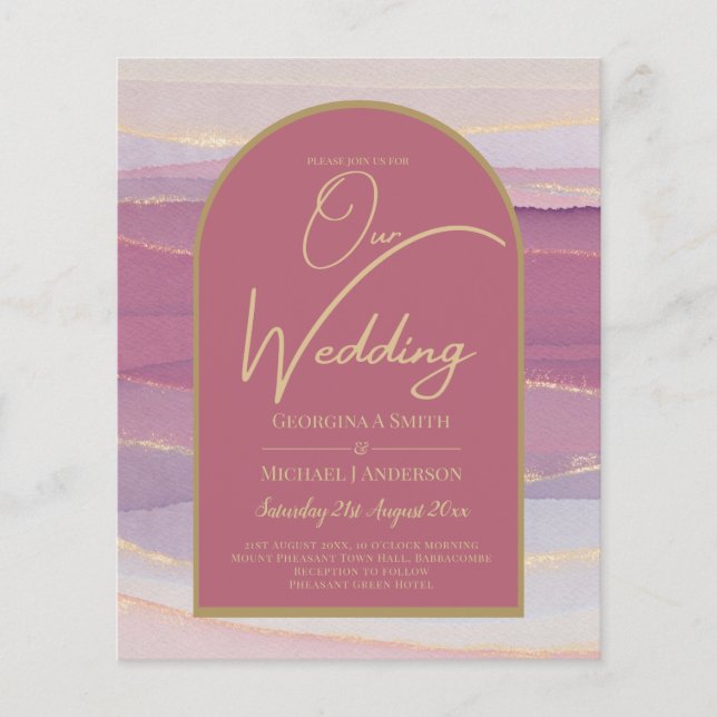 BUDGET Rose Pink Gold Arch Marble Wedding INVITE   Flyer (Front)