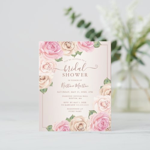Budget Rose Watercolor Floral Bridal Shower Invite