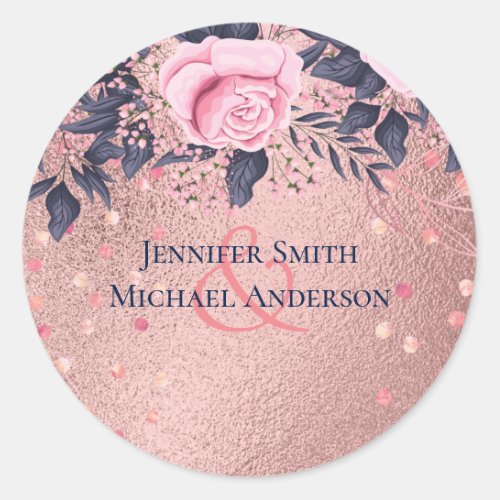 BUDGET Rosegold Blue Pink WEDDING Girly Glam Classic Round Sticker