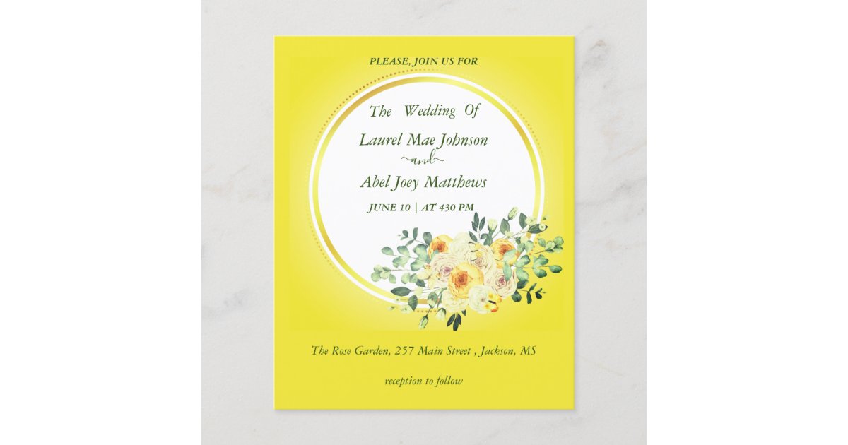 Budget. Roses on yellow background Invitation | Zazzle
