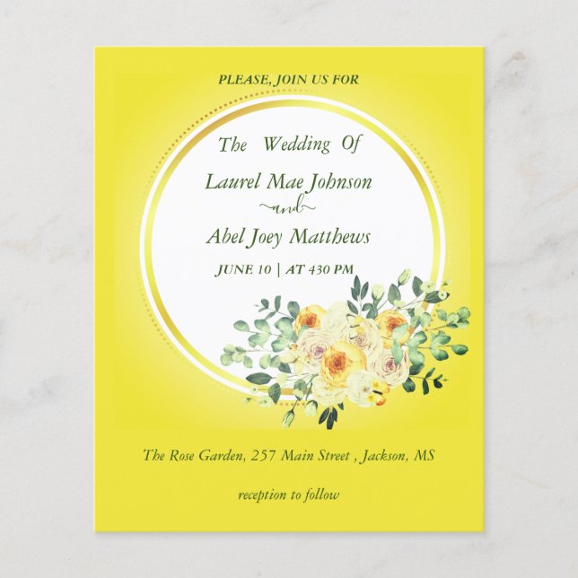 Budget. Roses on yellow background Invitation (Front)
