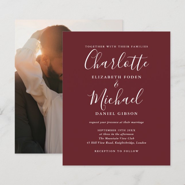 Budget Rosewood Pink Photo Wedding Invitation (Front/Back)