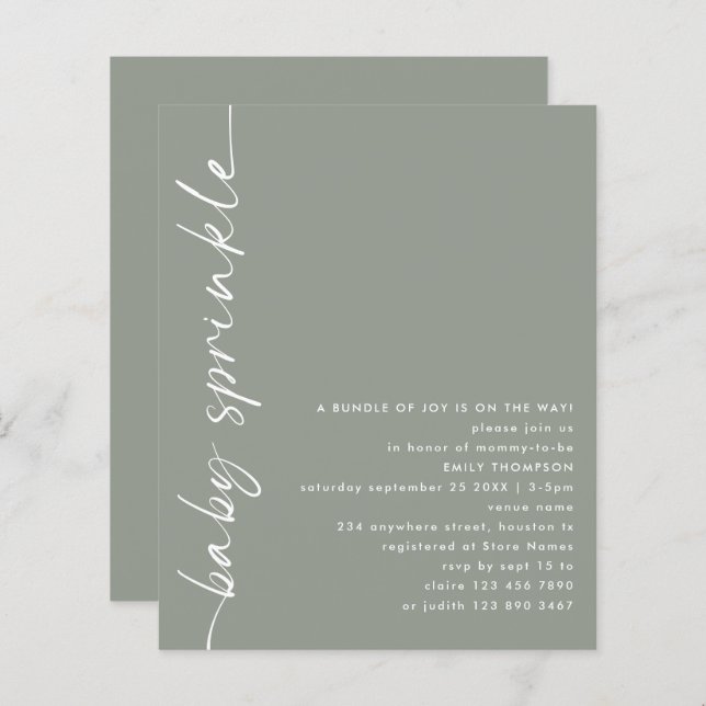 Budget Rotated Script Sage Baby Shower Sprinkle (Front/Back)