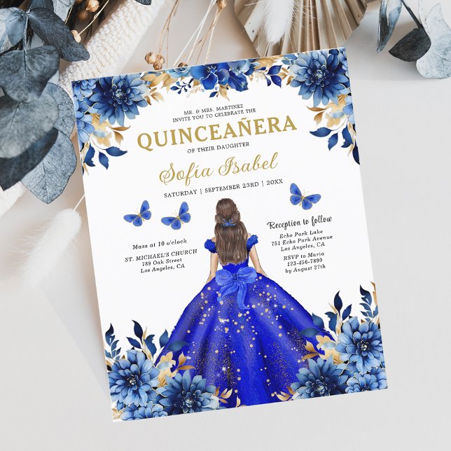 Budget Royal Blue Bilingual Spanish Quinceanera Flyer (Creator Uploaded)