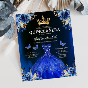 Budget Royal Blue Bilingual Spanish Quinceanera Flyer