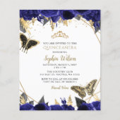 Budget Royal Blue Butterfly Quinceañera invitation (Front)