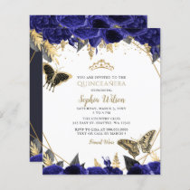 Budget Royal Blue Butterfly Quinceañera invitation