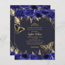 Budget Royal Blue Butterfly Quinceañera Invitation