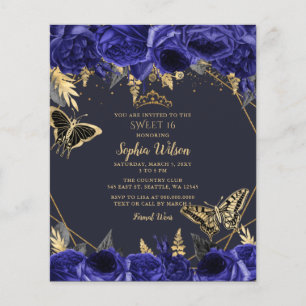 Budget Royal Blue Butterfly Sweet 16 Invitation