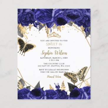 Budget Royal Blue Butterfly Sweet 16 Invitation