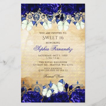 Budget Royal Blue Butterfly Sweet 16 Invitation