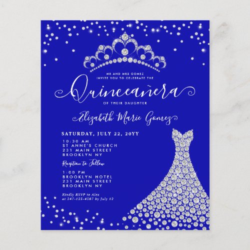 Budget Royal Blue Diamond Sparkle Glam Quinceanera