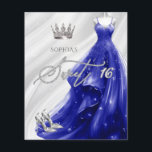 Budget Royal Blue Dress Sweet 16 Invitation<br><div class="desc">Budget Silver Royal Blue Glitter Sparkle Dress Princess Sweet 16 Invitation</div>