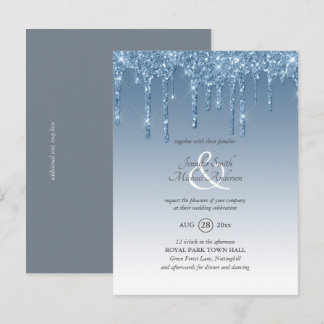 Budget Royal Blue Glitter Dripping WEDDING INVITE